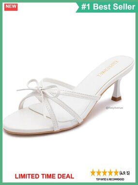 Women's Kitten Heel Sandals Open Round Toe Bow Vintage Mules Faux Leather
